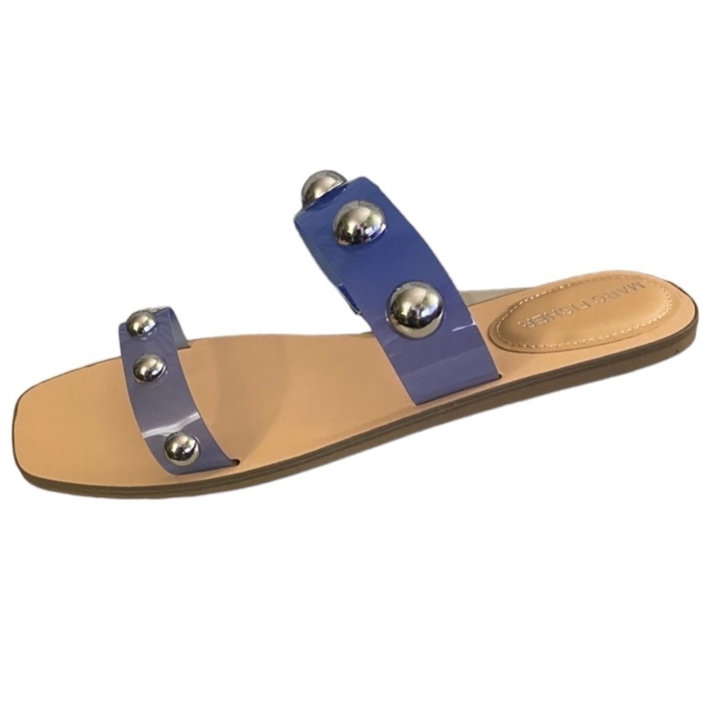 Marc Fisher Bornie Sandals Blue Lucite with Silver Studded Double Straps Sz 11